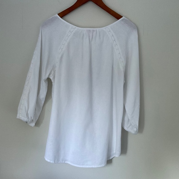 Saint Tropez West Blouse XL White Lace Keyhole Boho Cottagecore Peasant Summer - Picture 2 of 8